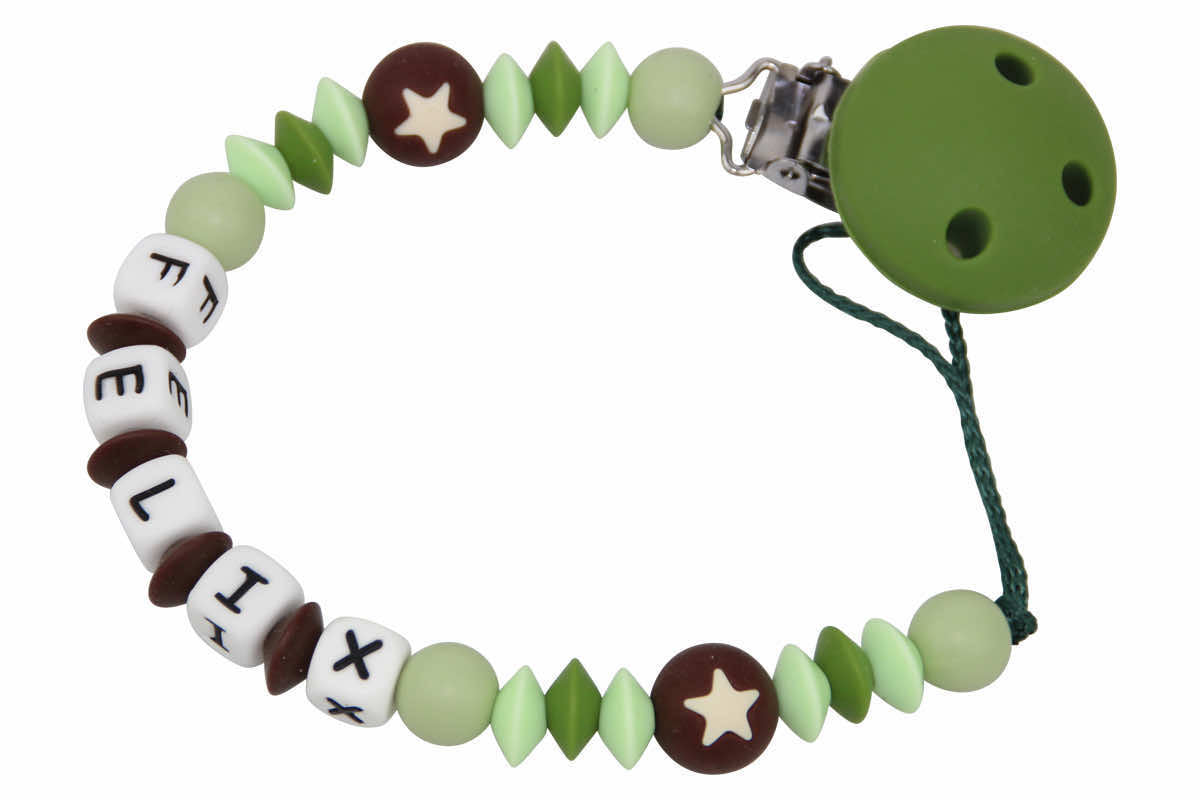 Silicone pacifier chain with name green:brown