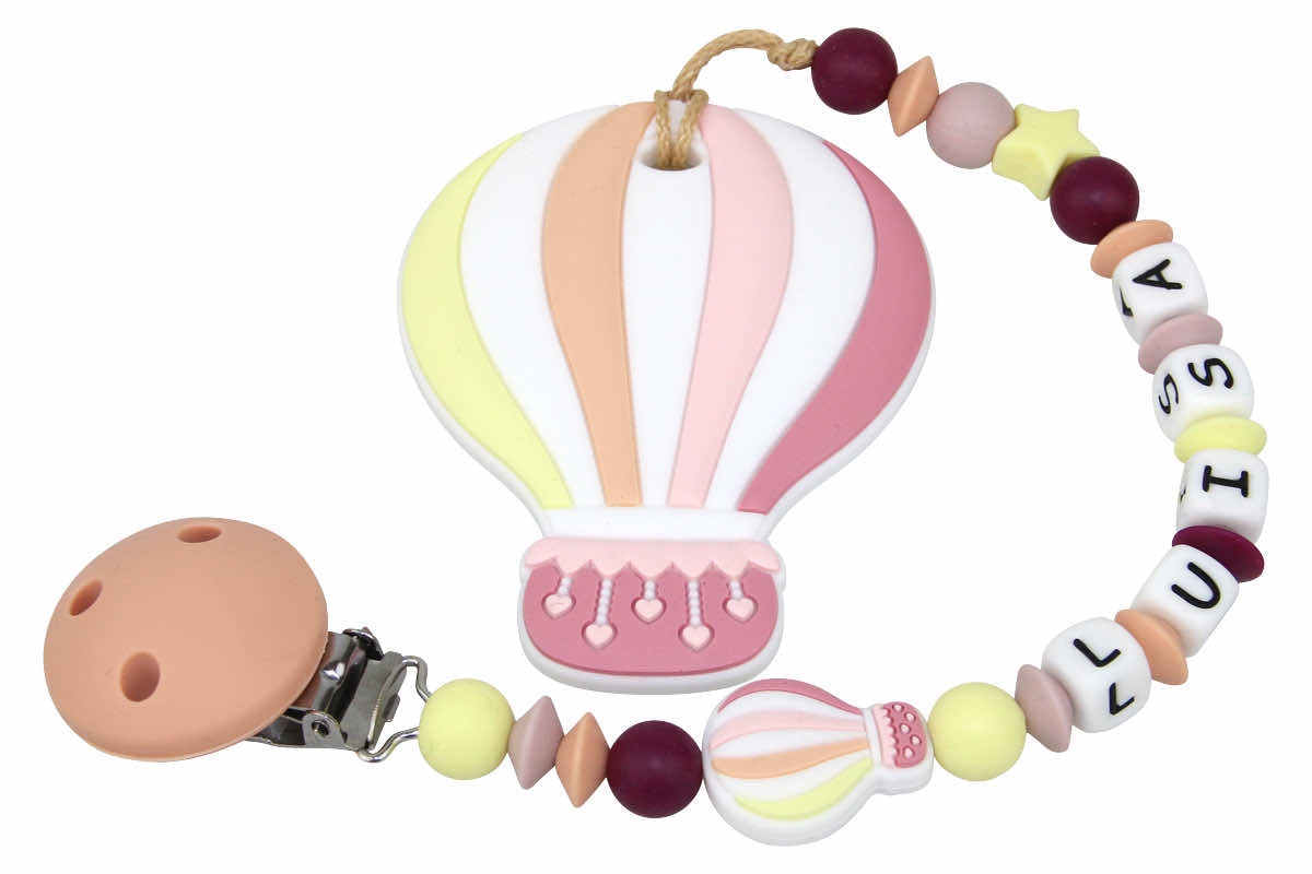 Silicone pacifier chain with name and balloon pendant rose:peach