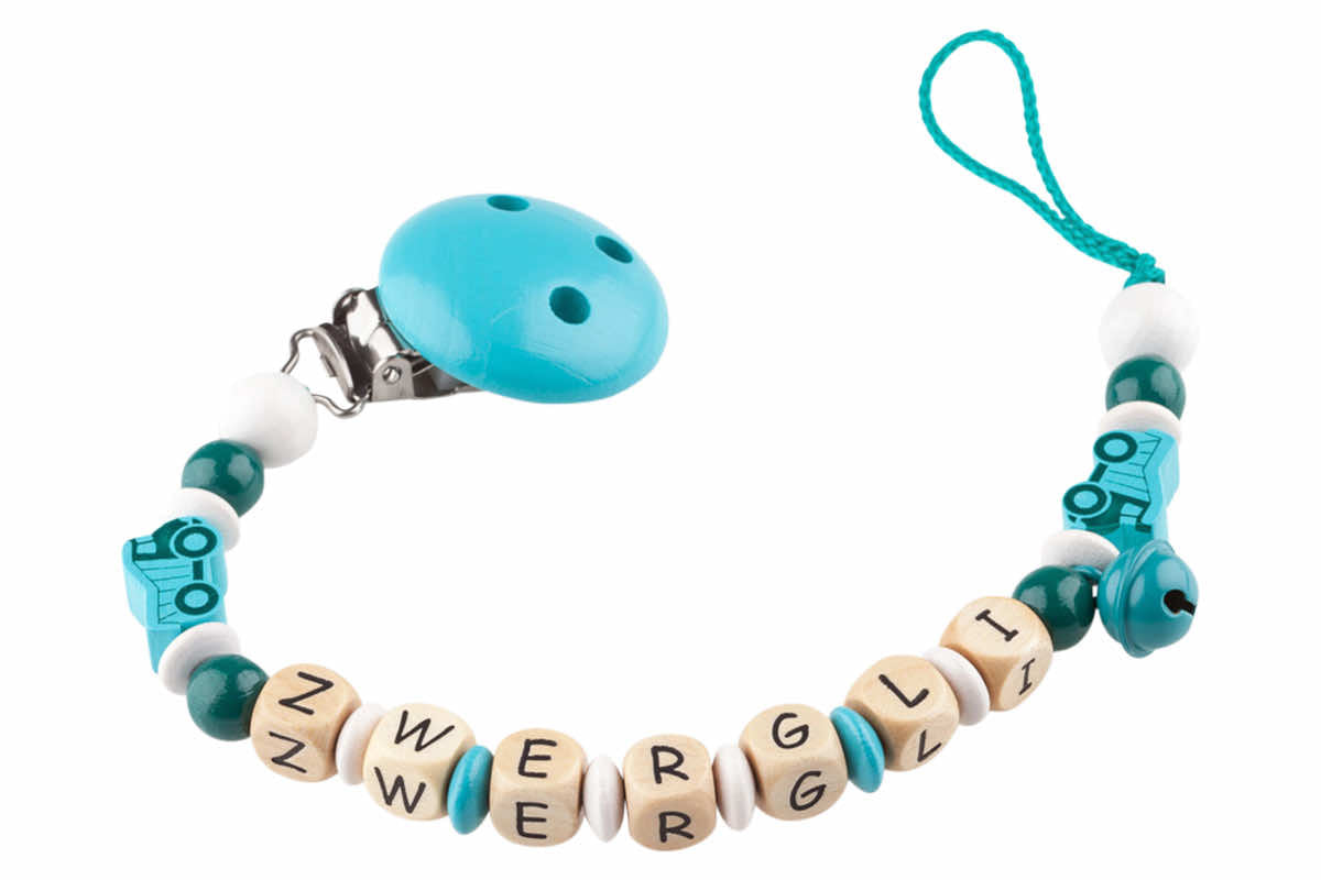 Nuggikette with name truck turquoise:white
