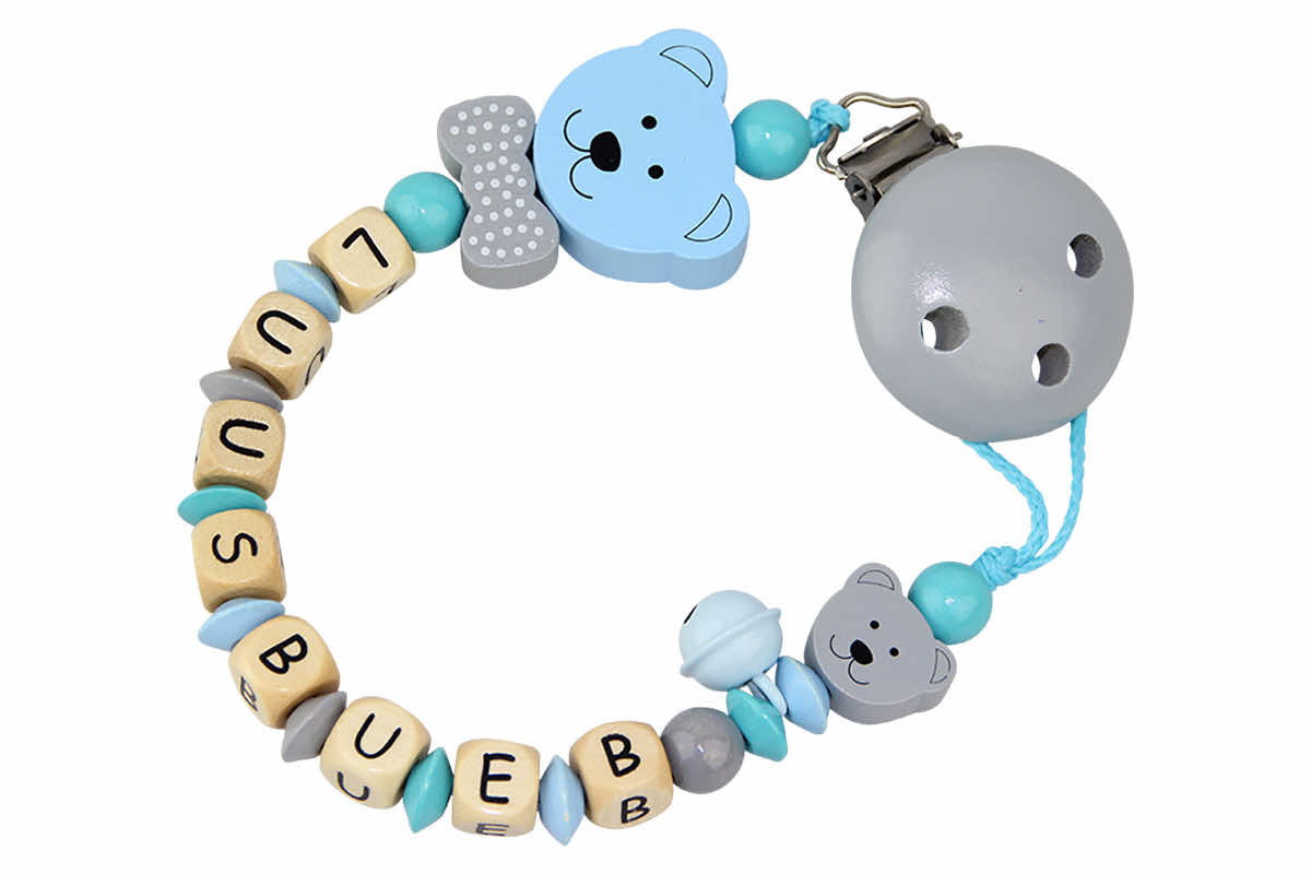 Nuggikette with name bear turquoise:gray