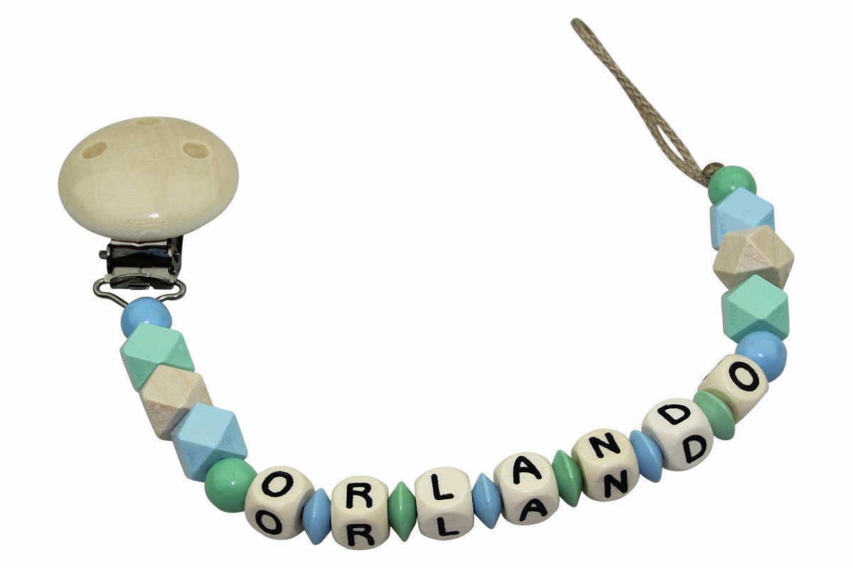 Baby pacifier chain with name Hexagon pastel shades:nature