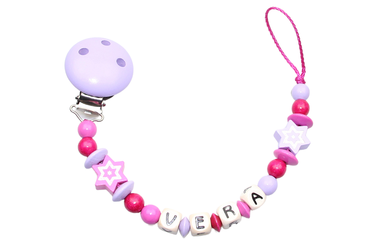 Nuggikette with name glitter star lilac:pink