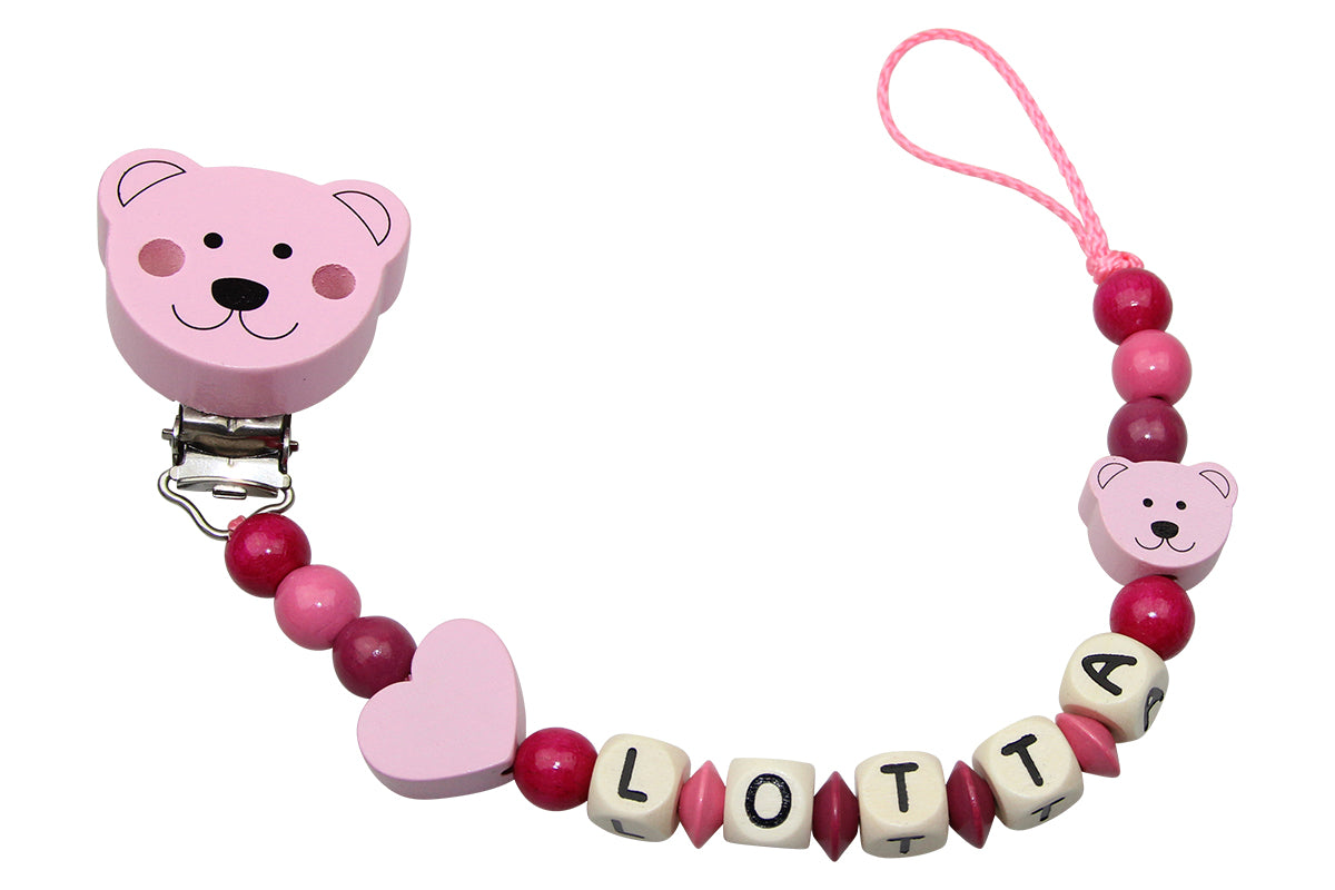 Nuggikette with name bear clip pastel pink
