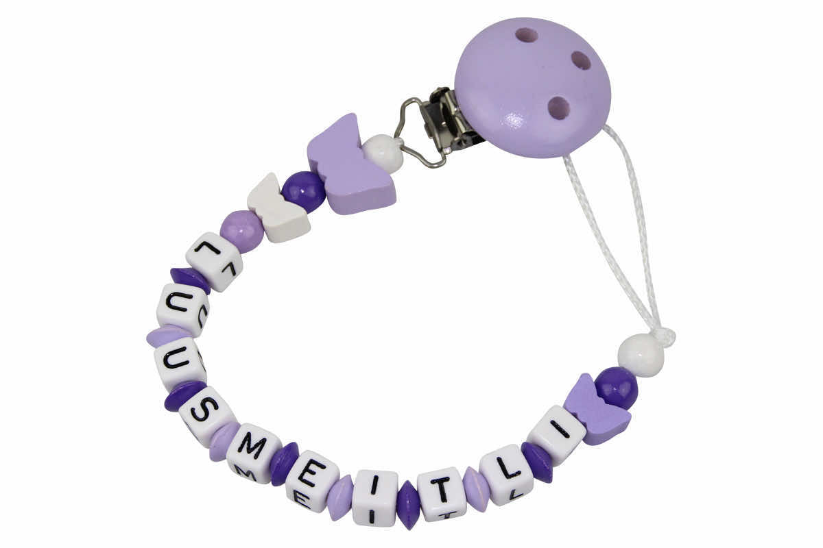Nuggikette with name butterflies lilac:white