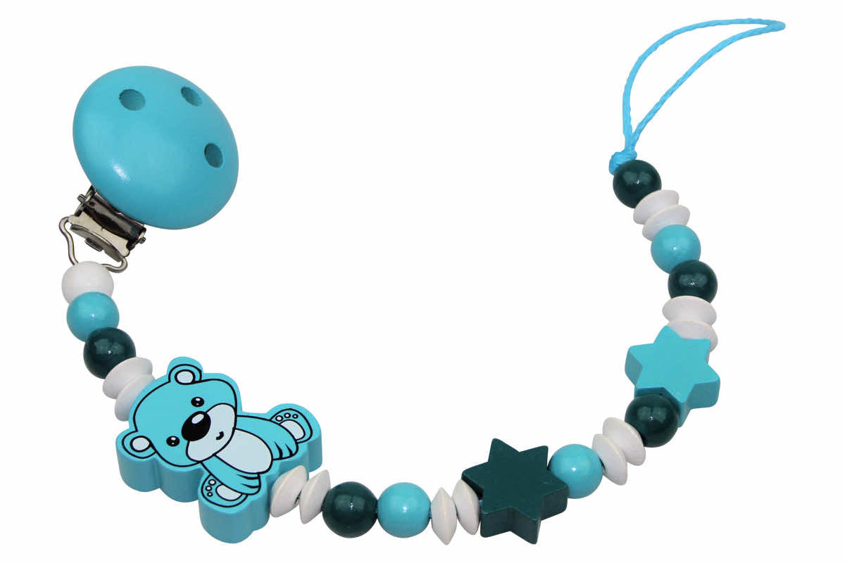 Teddy pacifier chain turquoise