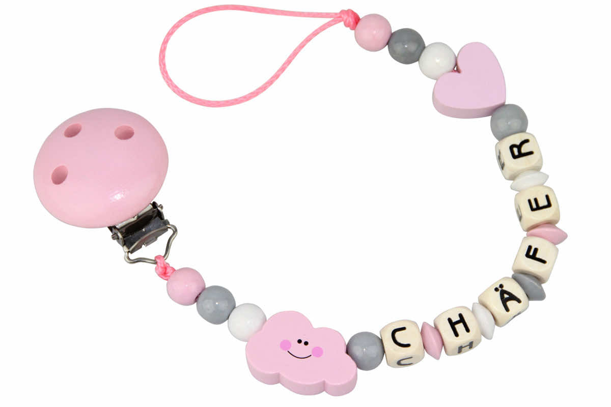 Nuggikette with name cloud:heart pastel pink:gray