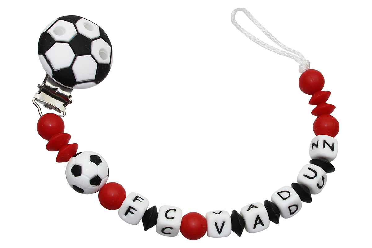 Silicone pacifier chain with name football white:red