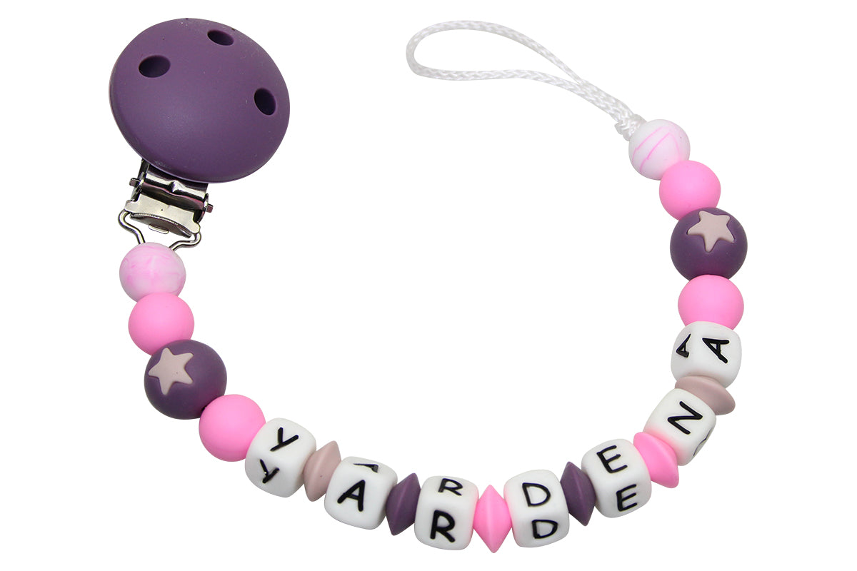 Nuggikette Silikon mit Name Sternperlen traube:pink