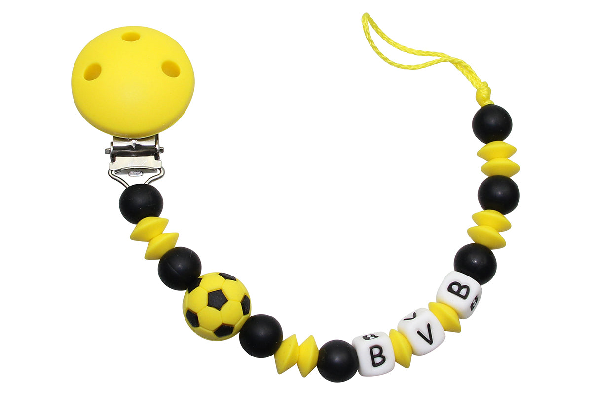 Silicone pacifier chain with name football black:yellow