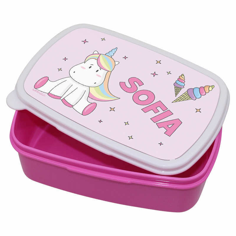 Plastic lunch box unicorn pink