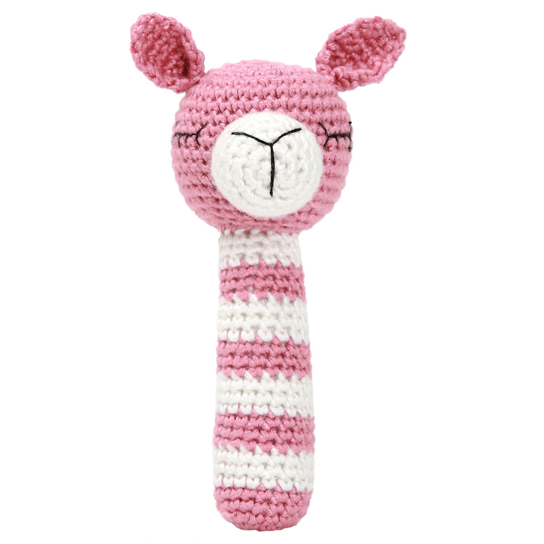 Crochet rattle llama dusky pink
