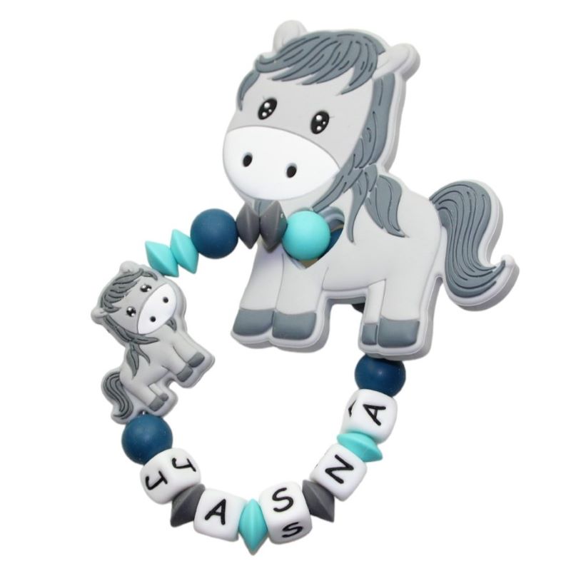 Baby teething horse light gray:petrol:turquoise