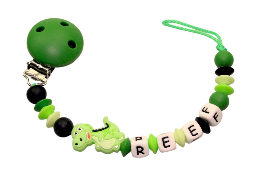 Silicone dummy chain with name dinosaur army green:black