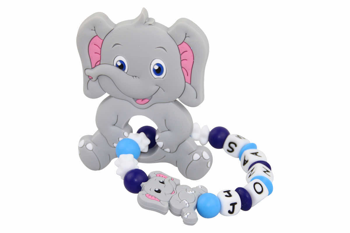 Baby elephant teether blue:gray