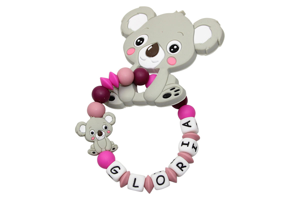 Koala teether light gray:pink tones