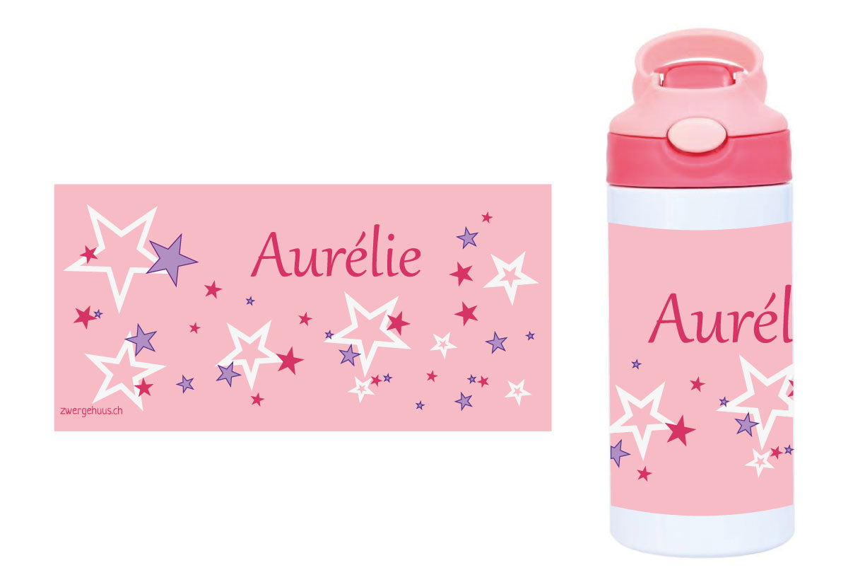 Drinking bottle with click closure stars pink