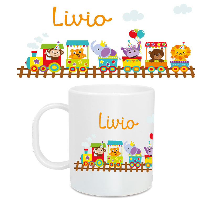 Children&#39;s mug large animal train