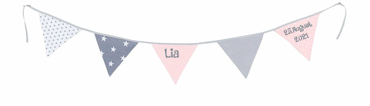 Pennant chain with name 190cm pink gray