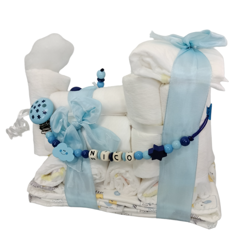 Diaper gift locomotive pastel blue