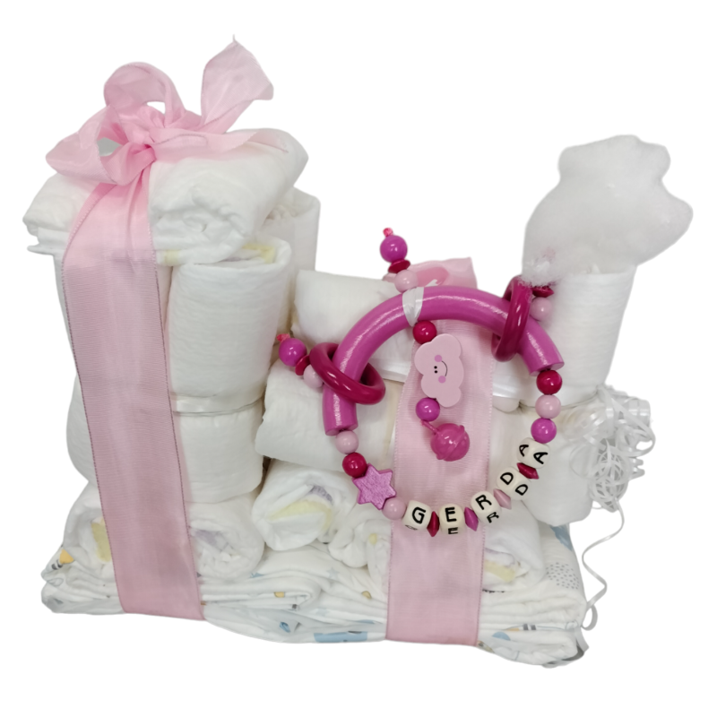 Diaper gift locomotive pastel pink