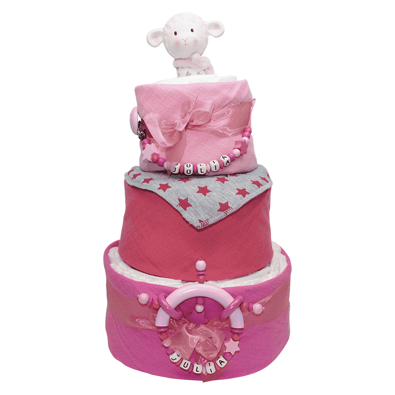 Diaper cake with rattle pink