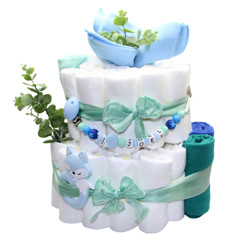 Diaper cake pastel blue:mint